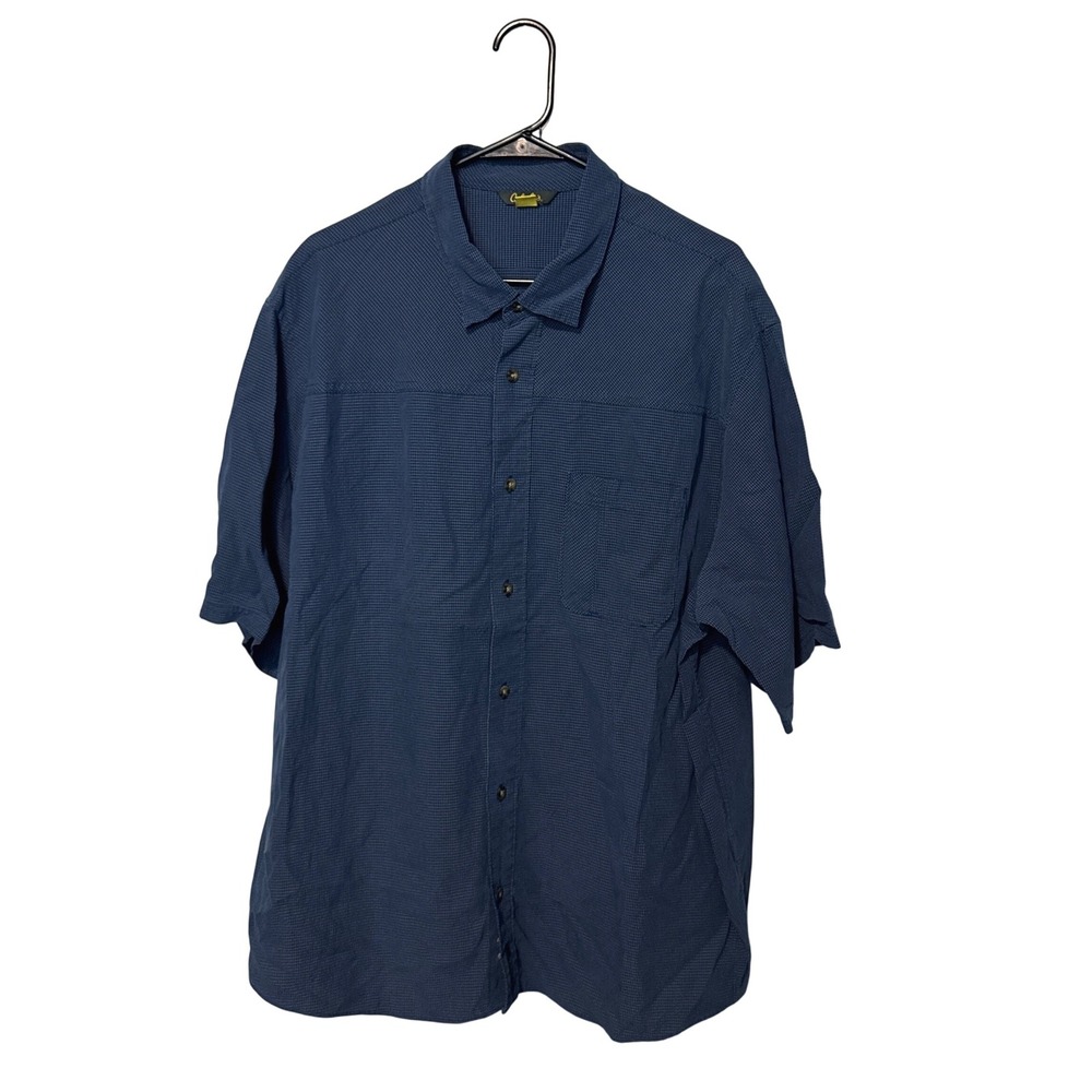 Cabelas Button Down Shirt Mens 2XL Blue Microgrid Short Sleeve Outdoor Hiking